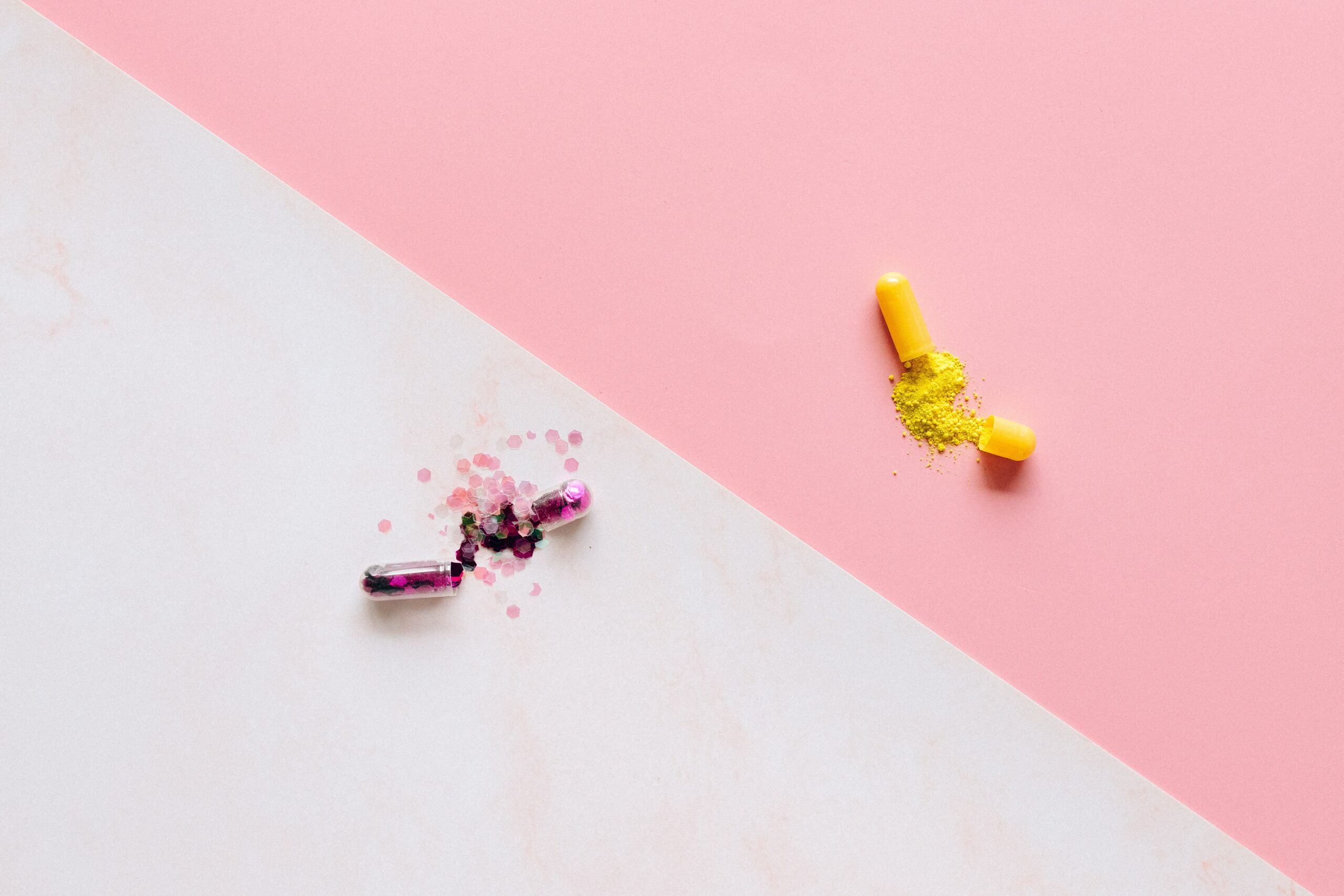 pink-pill-white-background-yellow-pill-pink-background
